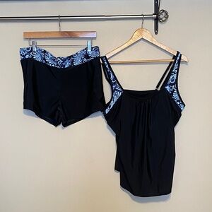 Tankini Black and Blue Women's Swim Set